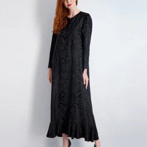 Pashmina Women's Maxi Dress Plus Size 1X Black Button Front Swirl Modest